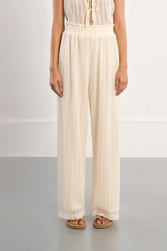 Molly Bracken Wide Leg Perforated Pants - Cream
