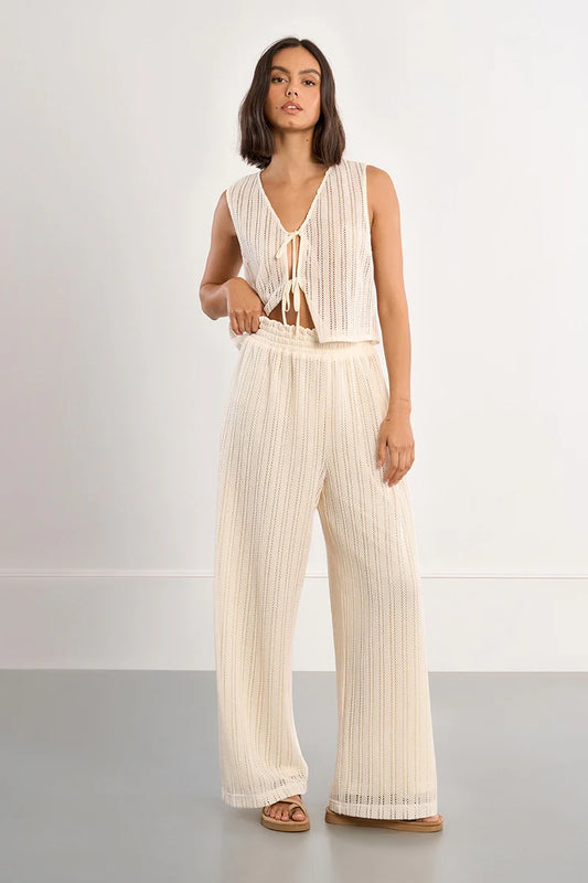 Molly Bracken Wide Leg Perforated Pants - Cream