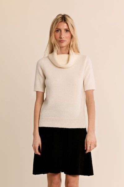 Molly Bracken Cream Cowl Neck Short Sleeve Knit Sweater