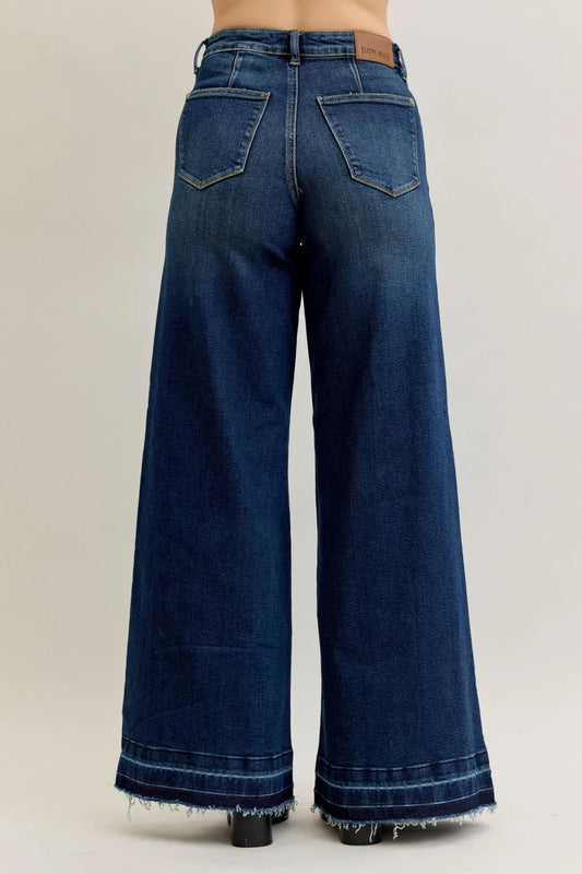 Judy Blue Palazzo Front Pocket Jeans - Drk Wash