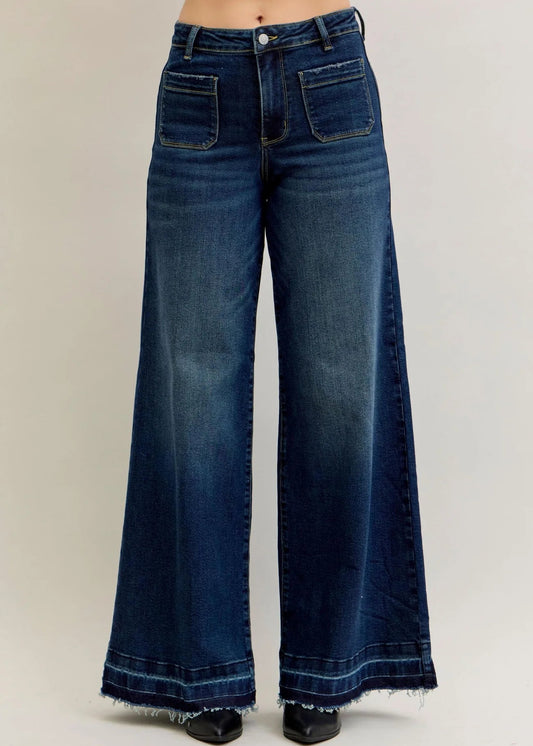 Judy Blue Palazzo Front Pocket Jeans - Drk Wash