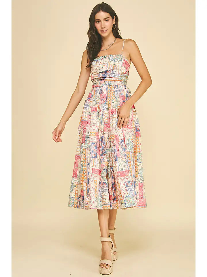 women's patchwork floral midi dress 