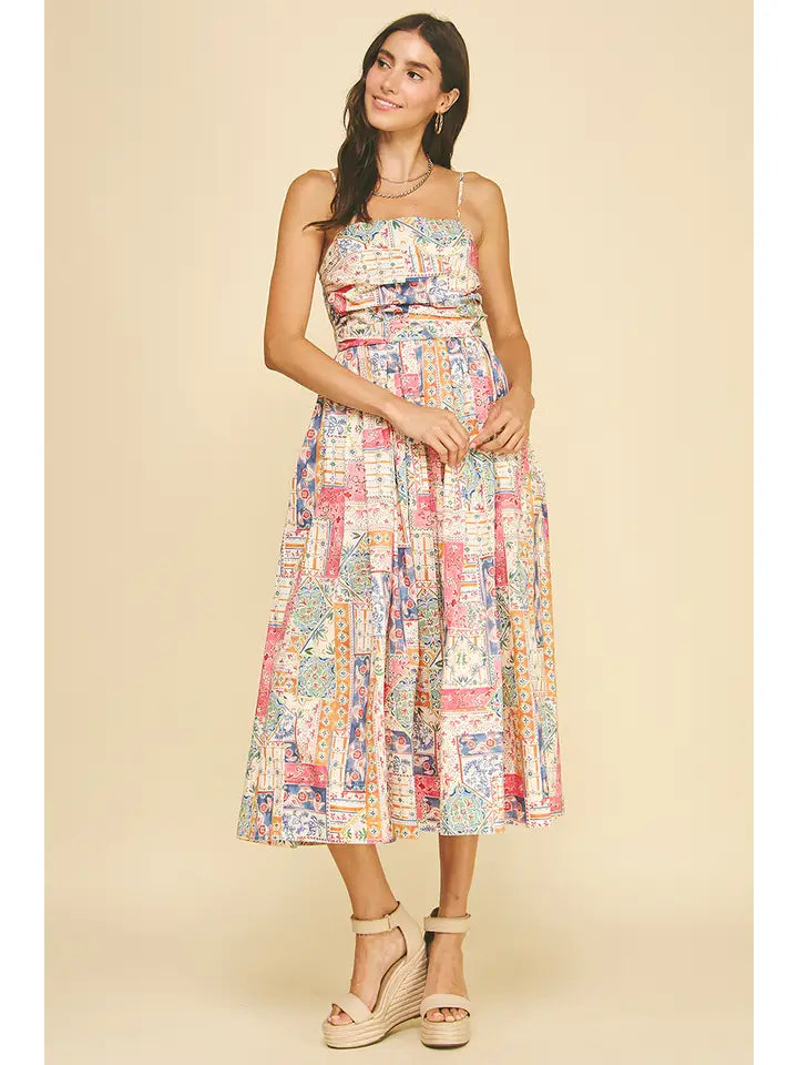 Pinch Patchwork Print Midi Dress