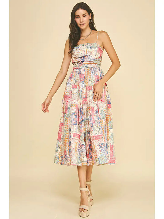 women's patchwork floral midi dress 
