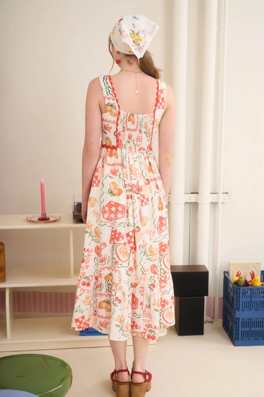 Blu Peppeer Picnic Scalloped Midi Dress