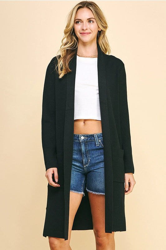 Pinch Open Long Cardigan - Black