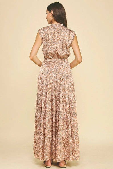Pinch Printed Tiered Maxi Dress - Camel