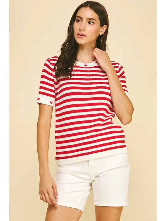 Pinch Striped Valentine's Day Short Sleeve - Red