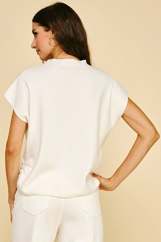 Pinch Sweater Vest with Shirring Detail - Off White