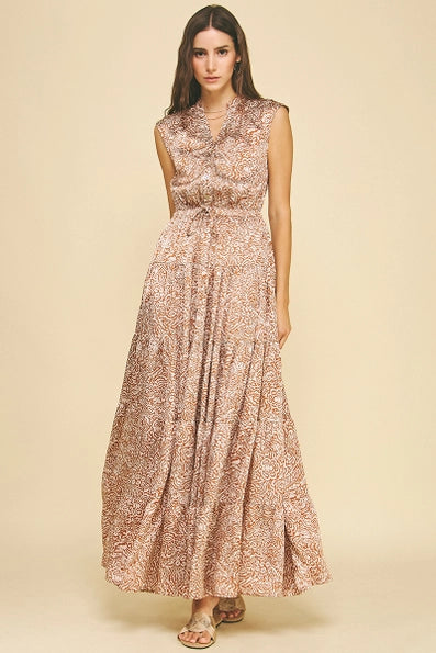 Pinch Printed Tiered Maxi Dress - Camel