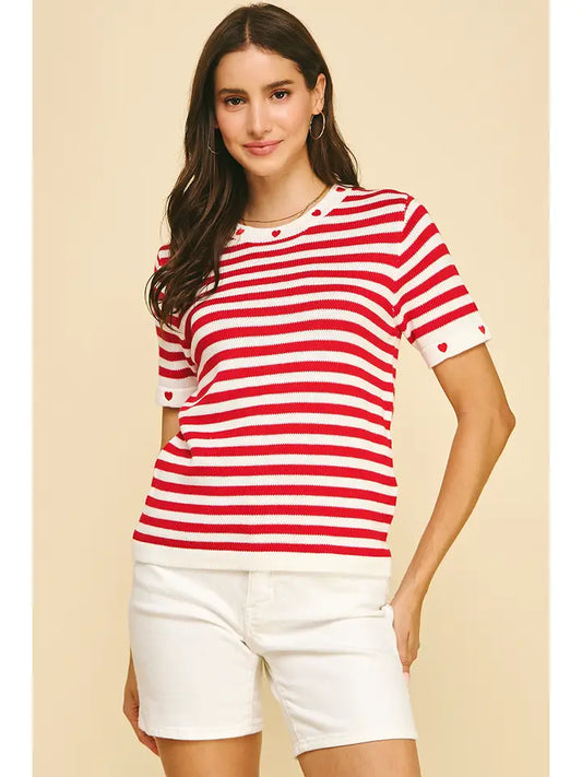 Pinch Striped Valentine's Day Short Sleeve - Red