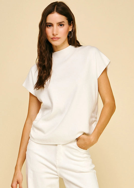 Pinch Sweater Vest with Shirring Detail - Off White