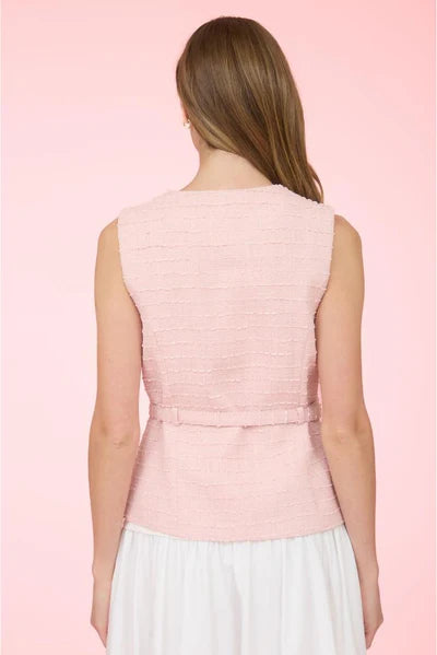 Zoe & Claire Belted Tweed Top - Pink