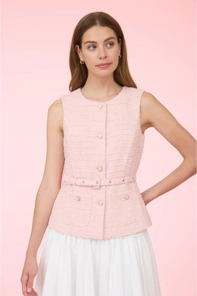 Zoe & Claire Belted Tweed Top - Pink