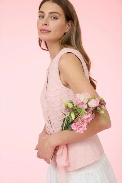 Zoe & Claire Belted Tweed Top - Pink