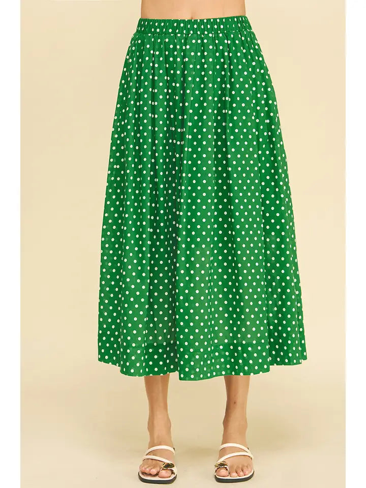 women's polka dot green midi skirt