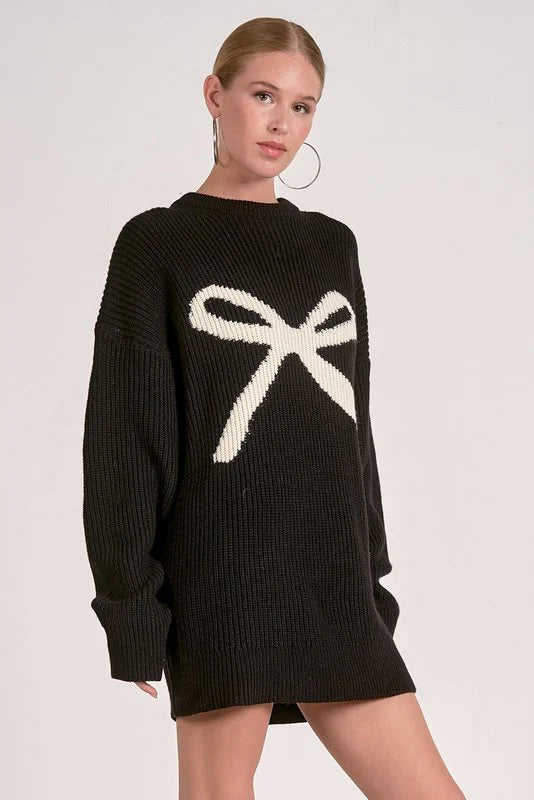 Elan Ribbon Sweater Dress - Blk