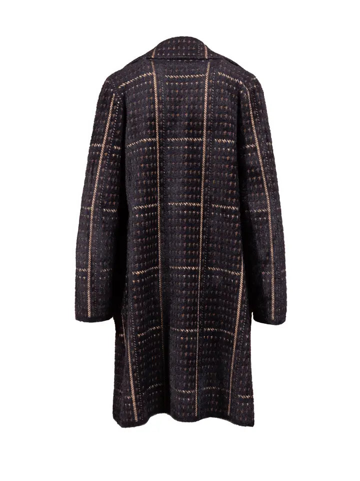 Sage The Label Houndstooth sweater Long Coat - Black Multi