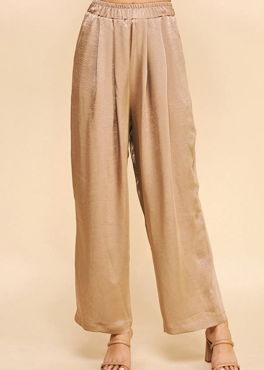 Pinch Satin High Waisted Pants - Taupe