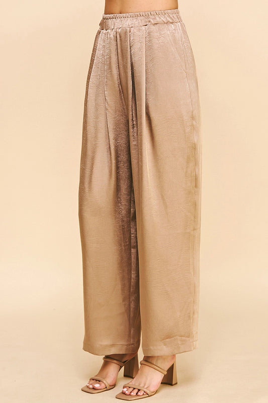 Pinch Satin High Waisted Pants - Taupe