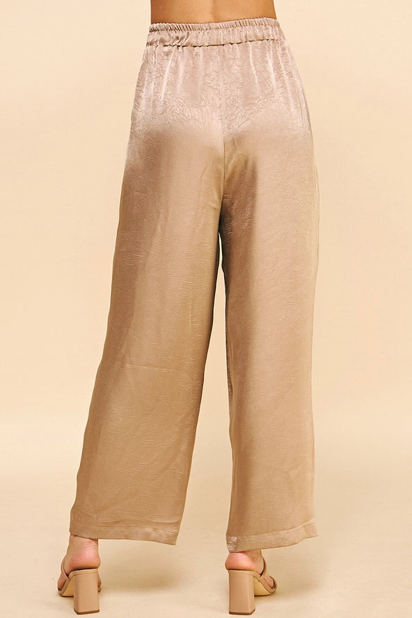 Pinch Satin High Waisted Pants - Taupe