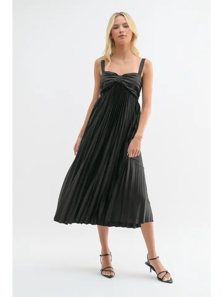 Wishlist Satin Pleated Midi Dress - Black