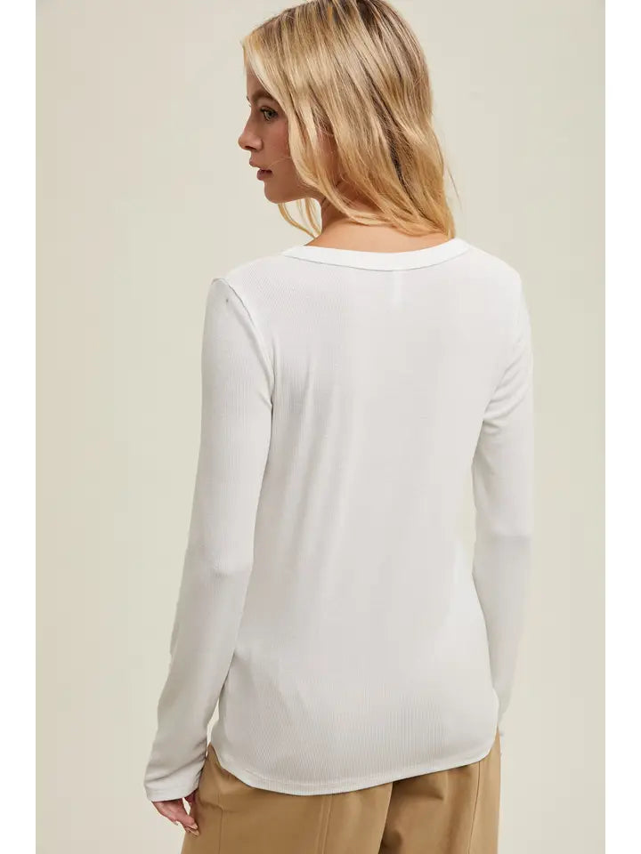 Wishlist Scoop Neck Fitted Ribbed Long Sleeve - Taupe/Cream