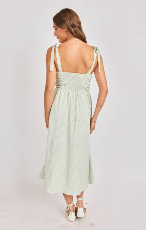 Sadie & Sage See Me Striped Midi Dress - Green White