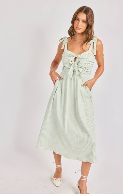 Sadie & Sage See Me Striped Midi Dress - Green White