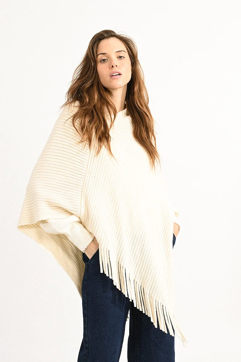 Molly Bracken Silvie Poncho Sweater - Off White
