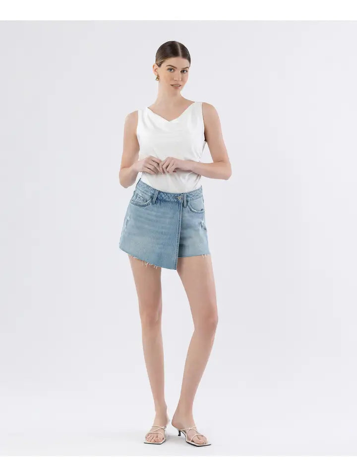 Vervet by Flying Monkey Super High Rise Raw Hem Denim Skort