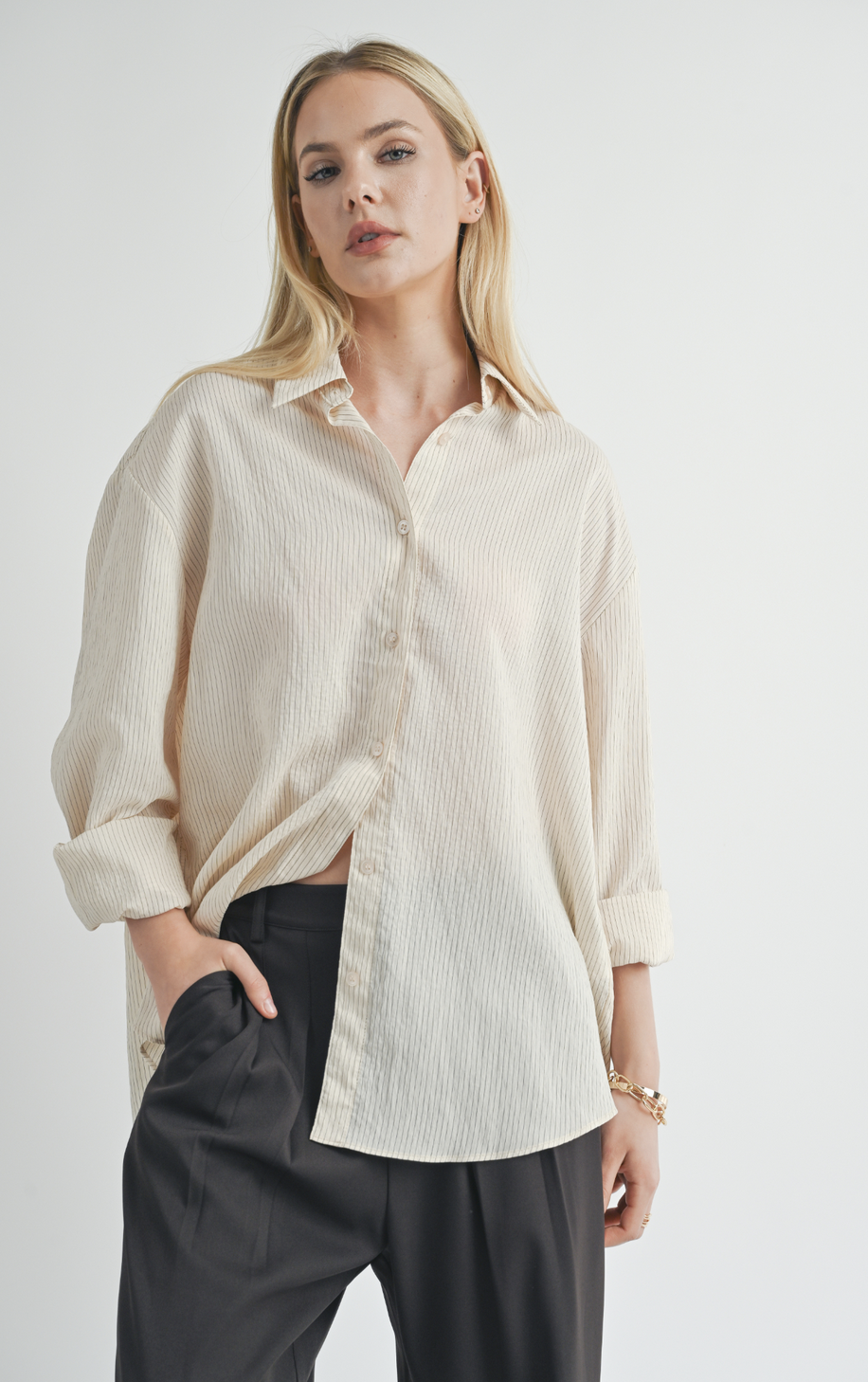 Sage the Label Soft Touch Button Up - Cream/Black