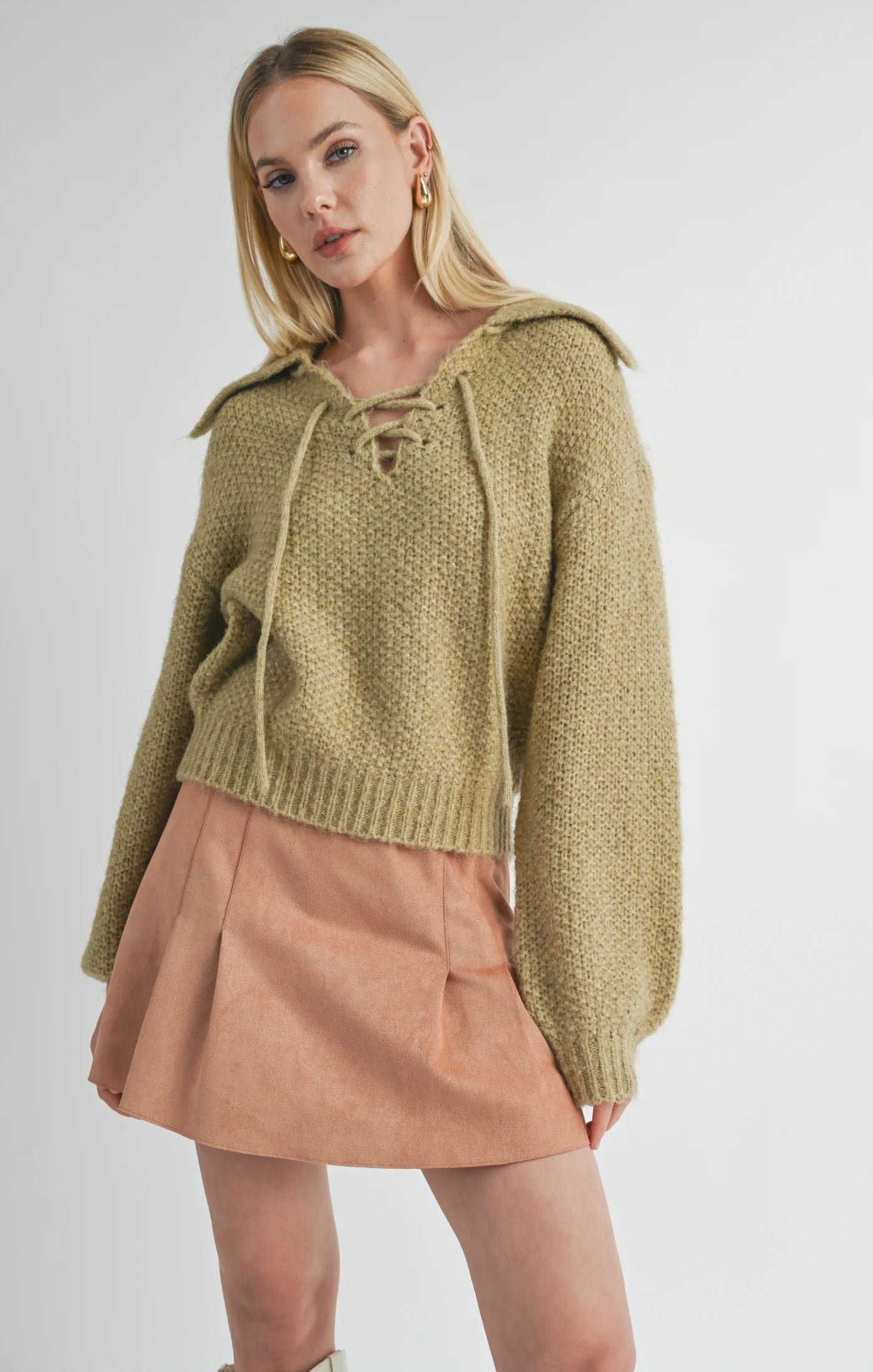 Sage the Label Sophia Laced Up Sweater - Sage