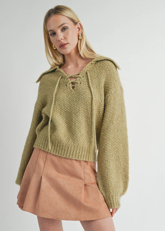 Sage the Label Sophia Laced Up Sweater - Sage