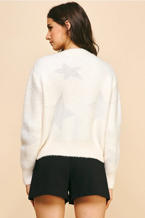 Pinch Star Embellishment Sweater Cardigan - Ivory