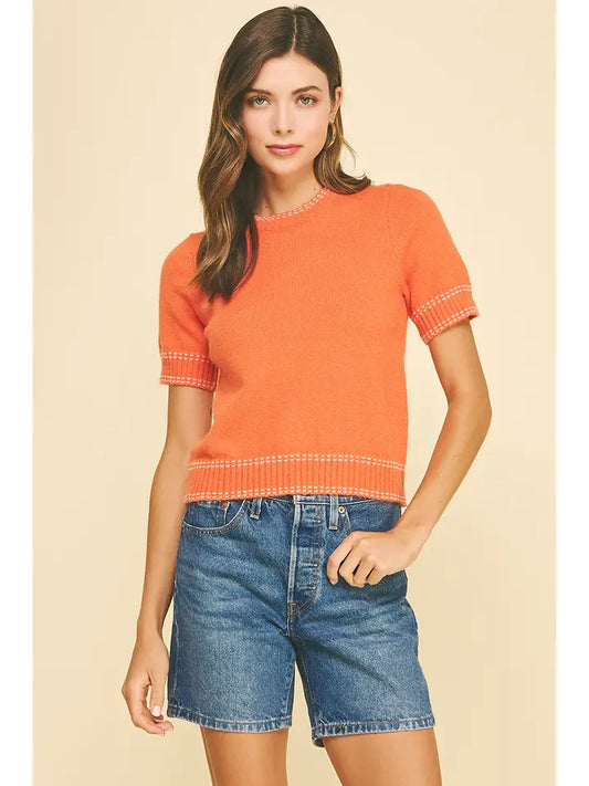 Pinch Stitch Detail Sweater - Salmon