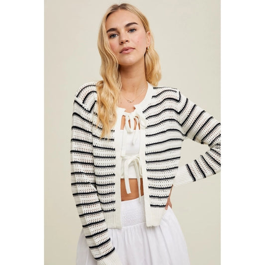 Wishlist Striped Crochet Sweater Cardigan