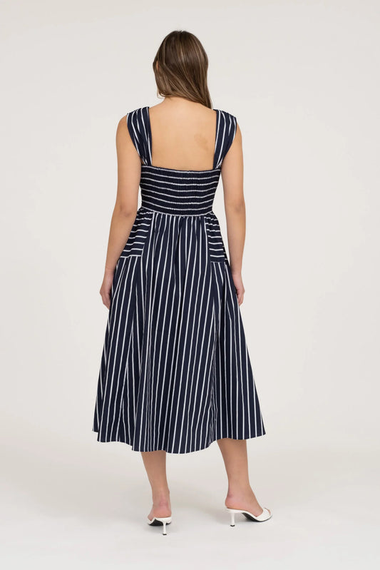Zoe & Claire Wide Strap Midi Dress - Blue/Wht
