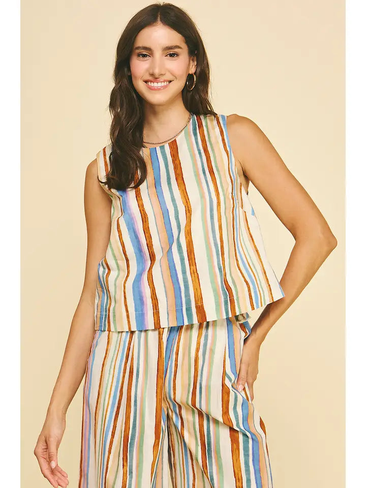 Pinch Multi Color Stripe Top in Burnt Orange