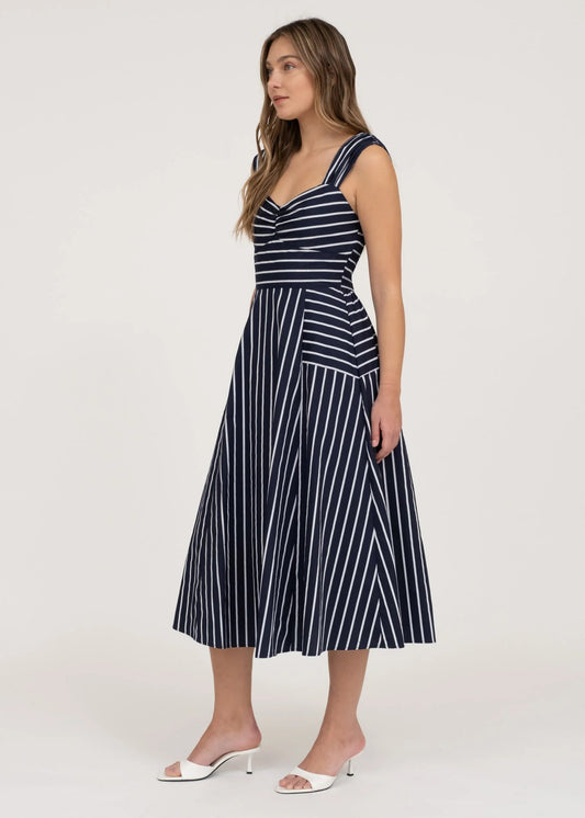 Zoe & Claire Wide Strap Midi Dress - Blue/Wht