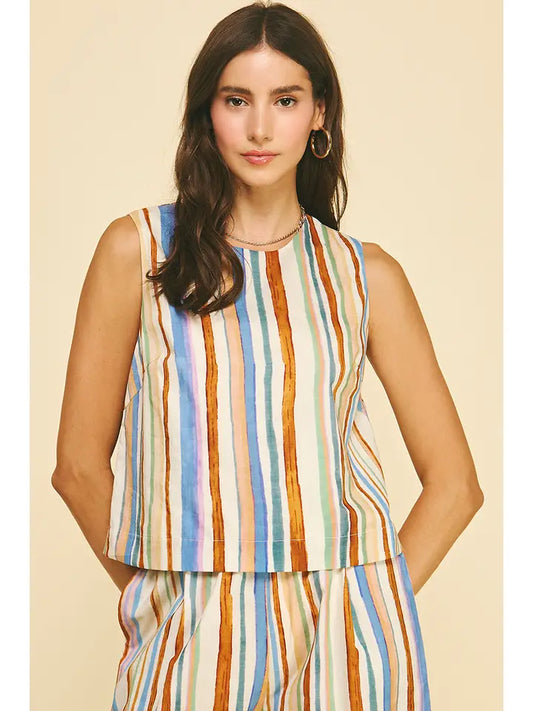 Pinch Multi Color Stripe Top in Burnt Orange