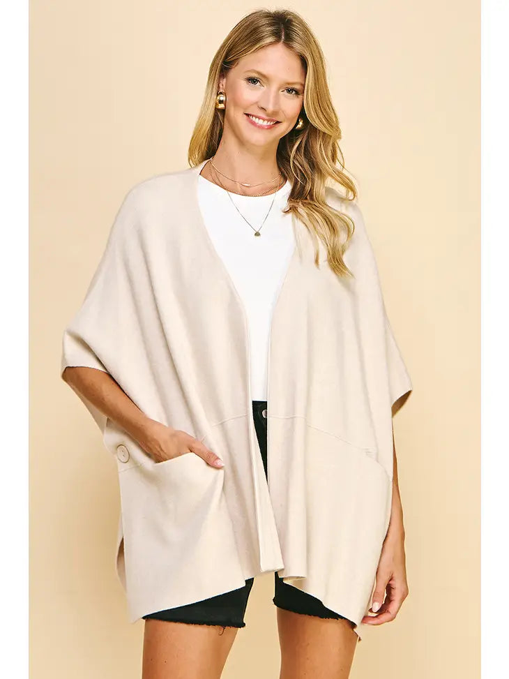 Pinch Sweater Cape/Poncho with Side Buttons