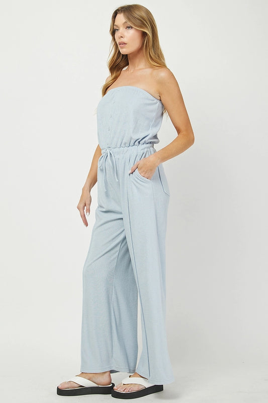 Needii Strapless Terry Cloth Jumpsuit - Light Blue