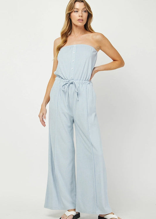 Needii Strapless Terry Cloth Jumpsuit - Light Blue
