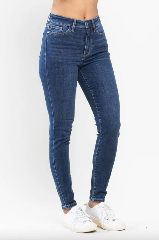 Judy Blue Mid Rise Thermal Skinny Jean - Dark Wash