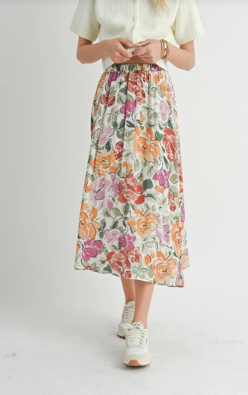 Sadie & Sage Treasures Floral Midi Skirt