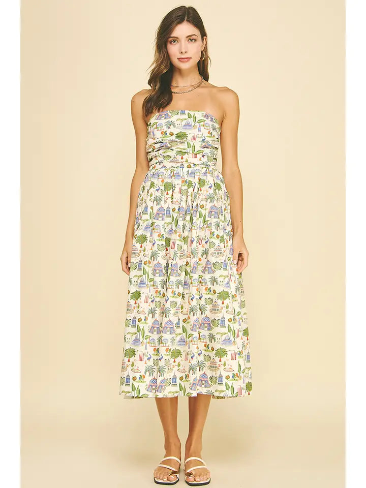 Pinch Tropical Scenic Print Midi Dress