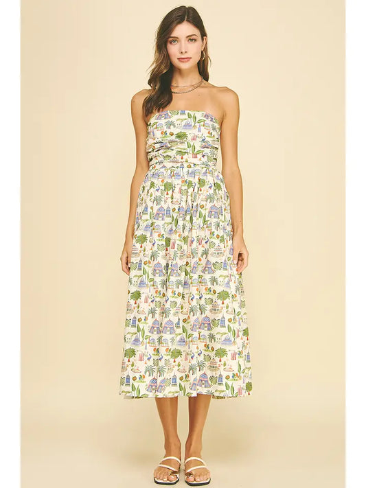 Pinch Tropical Scenic Print Midi Dress
