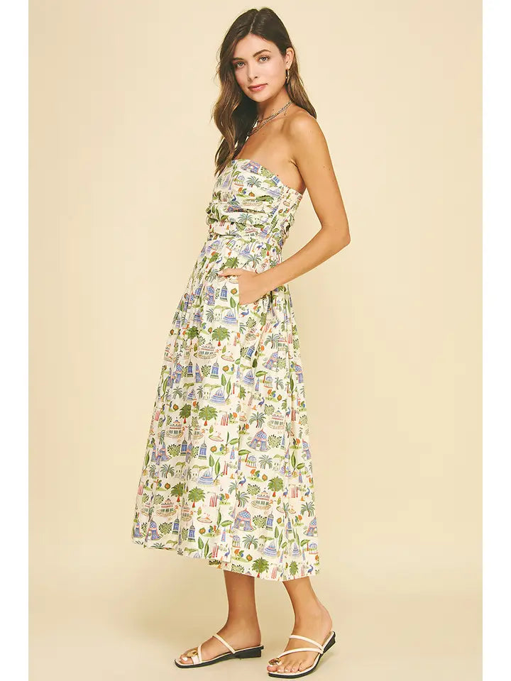 Pinch Tropical Scenic Print Midi Dress
