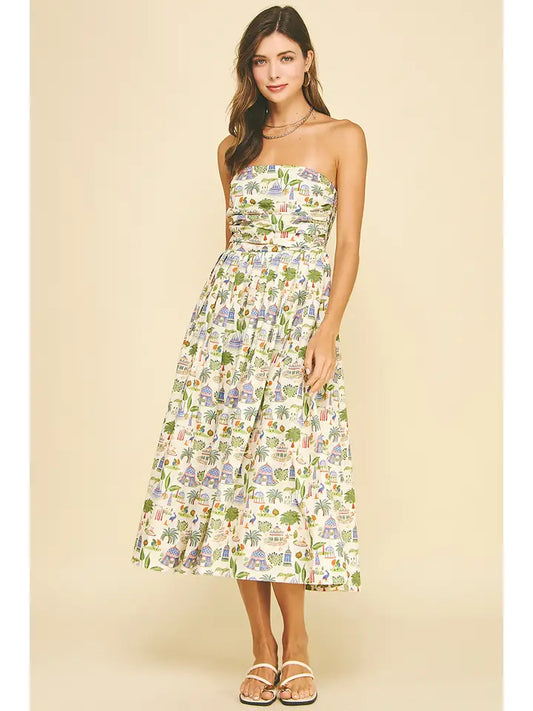 women's tube top floral midi dress